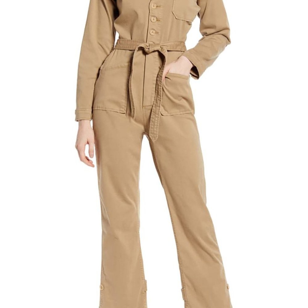 Good American Khaki Utility Jumpsuit Sz 2